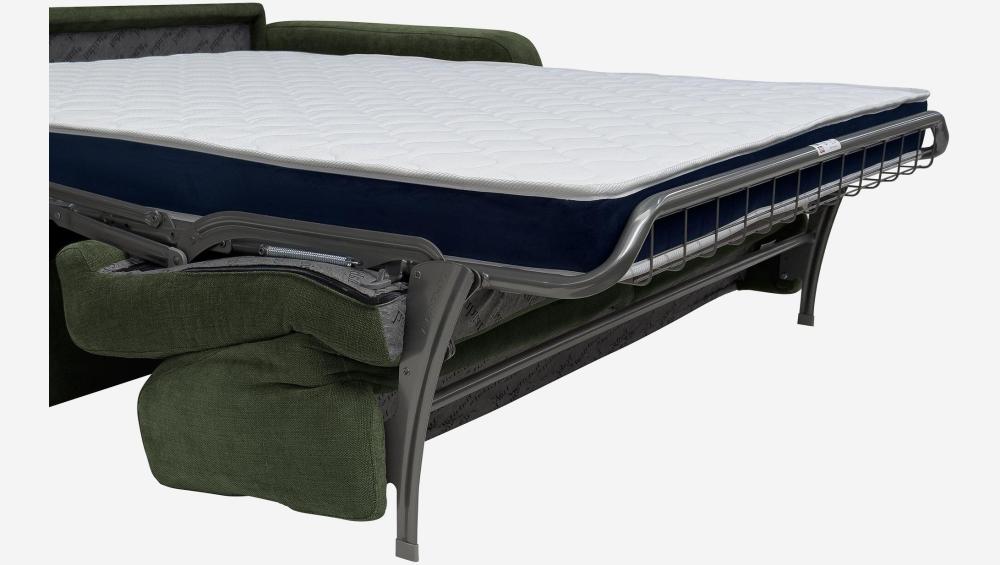 Canapé convertible 3 places - Couchage lattes larges 160 cm - Matelas en mousse haute résilience 14 cm avec surmatelas - Tissu Lipari Vert foncé