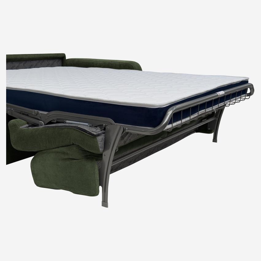 Canapé convertible 3 places - Couchage lattes larges 160 cm - Matelas en mousse haute résilience 14 cm avec surmatelas - Tissu Lipari Vert foncé