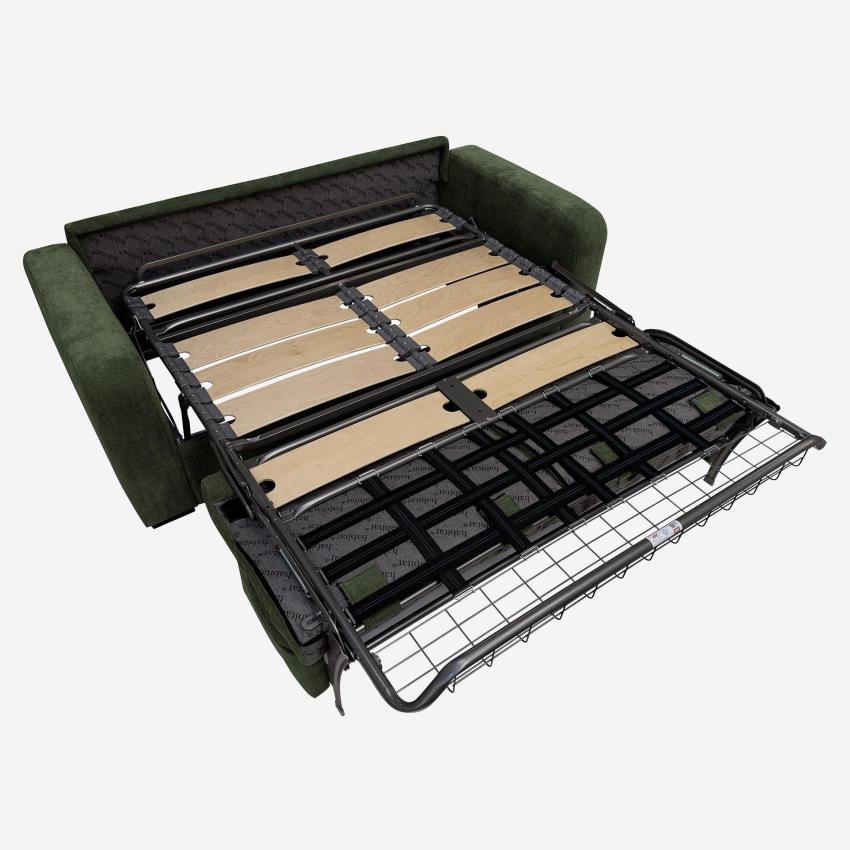 Canapé convertible 3 places - Couchage lattes larges 160 cm - Matelas en mousse haute résilience 14 cm avec surmatelas - Tissu Lipari Vert foncé