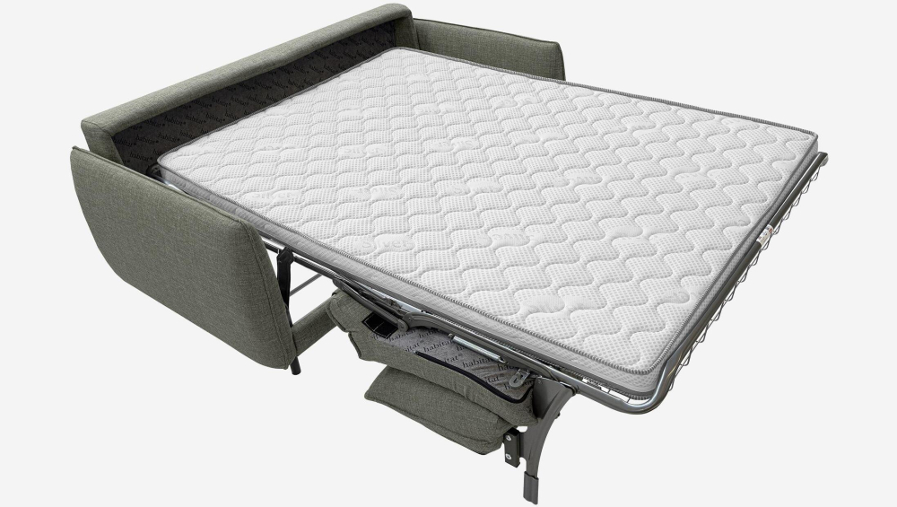 Canapé convertible 2 places - Couchage 140 cm - Matelas en mousse haute résilience 14 cm - Tissu Lipari Gris