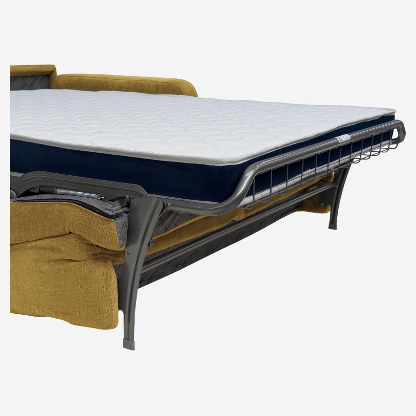 Canapé convertible 2 places - Couchage 140 cm - Matelas en mousse haute résilience 14 cm avec surmatelas - Tissu Cerado Jaune argile