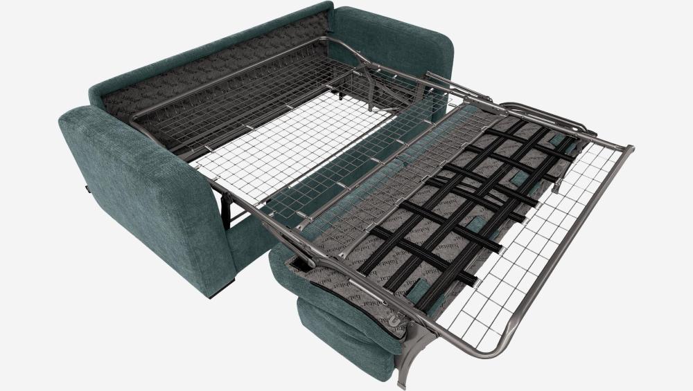 Canapé convertible 3 places - Couchage 160 cm - Matelas en mousse haute résilience 18 cm avec surmatelas - Tissu Cerado Bleu brume