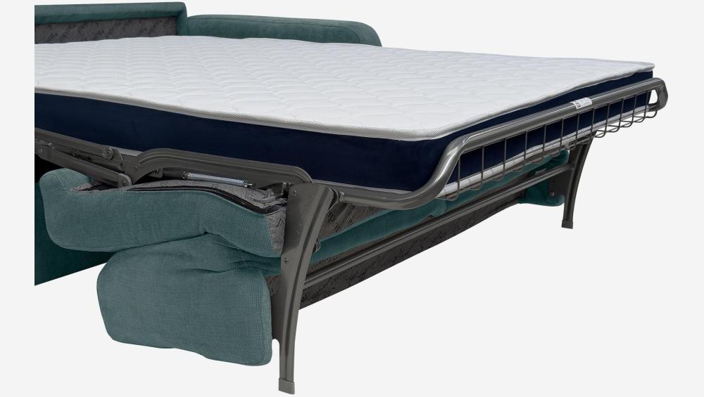 Canapé convertible 3 places - Couchage 160 cm - Matelas en mousse haute résilience 18 cm avec surmatelas - Tissu Cerado Bleu brume