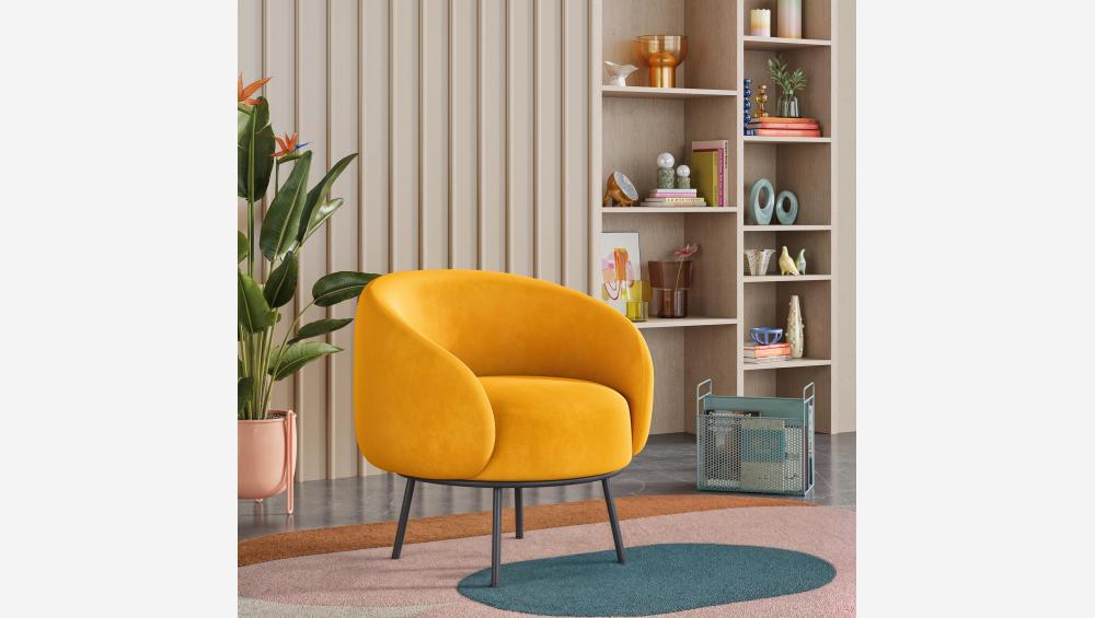 Fauteuil en velours et métal - Jaune ocre et noir - Design by Adrien Carvès