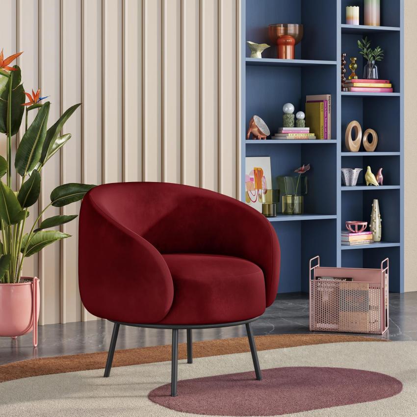 Fauteuil en velours et métal - Rouge cerise et noir - Design by Adrien Carvès