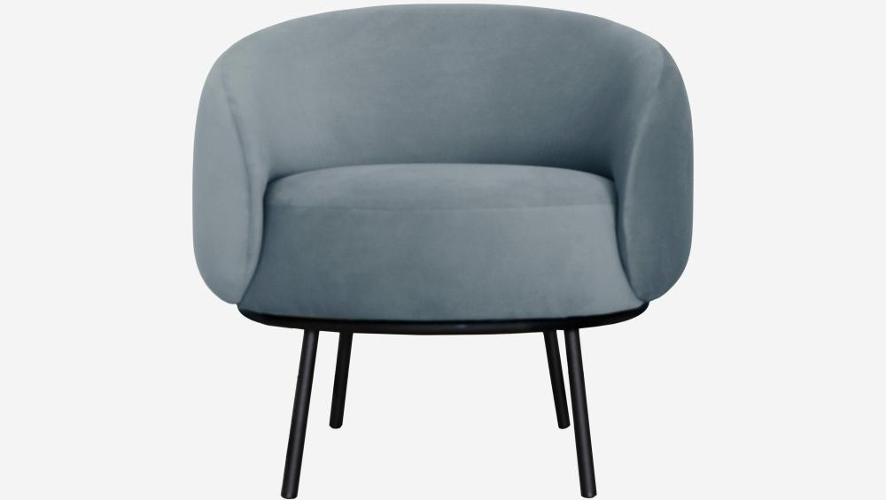 Fauteuil en velours et métal - Bleu brume et noir - Design by Adrien Carvès