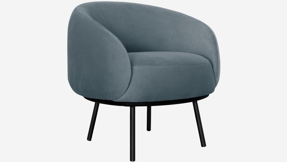 Fauteuil en velours et métal - Bleu brume et noir - Design by Adrien Carvès