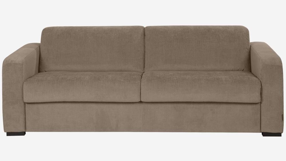 Canapé convertible 2 places - Couchage lattes larges 140 cm - Matelas en mousse haute résilience 18 cm avec surmatelas - Tissu Cerado Taupe