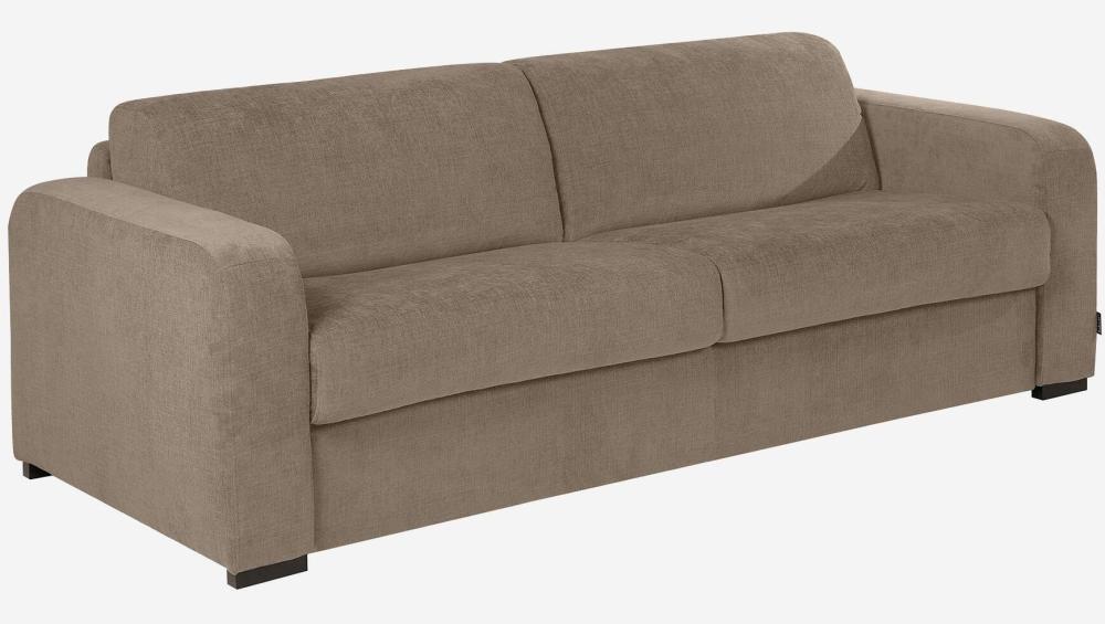 Canapé convertible 2 places - Couchage lattes larges 140 cm - Matelas en mousse haute résilience 18 cm avec surmatelas - Tissu Cerado Taupe