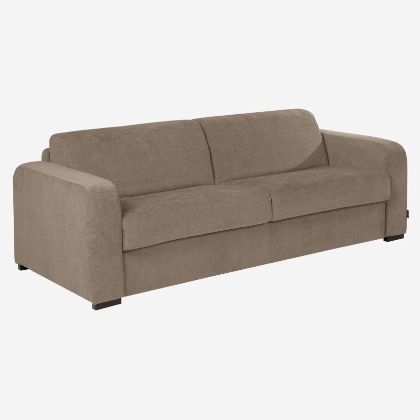 Canapé convertible 2 places - Couchage lattes larges 140 cm - Matelas en mousse haute résilience 18 cm avec surmatelas - Tissu Cerado Taupe