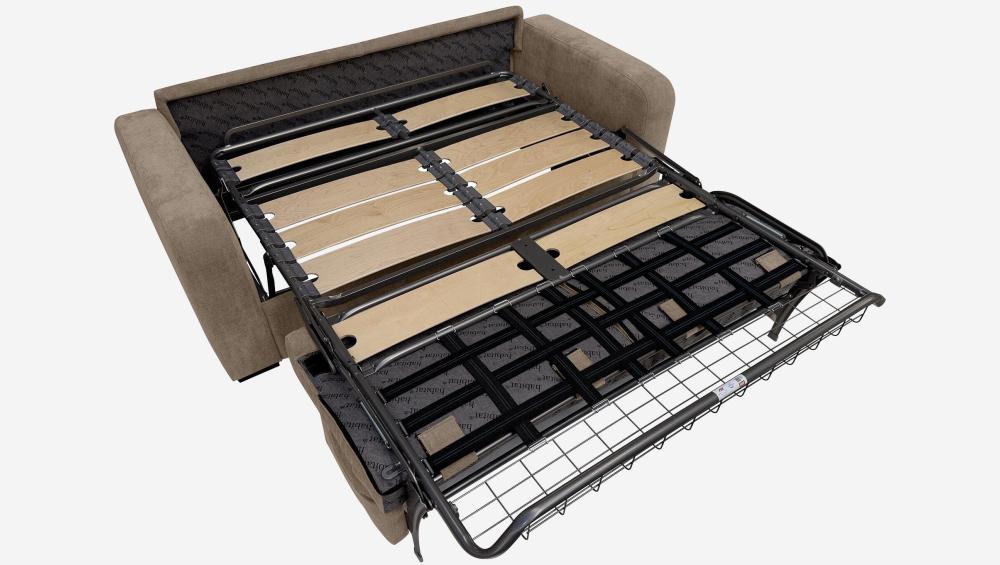 Canapé convertible 2 places - Couchage lattes larges 140 cm - Matelas en mousse haute résilience 18 cm avec surmatelas - Tissu Cerado Taupe