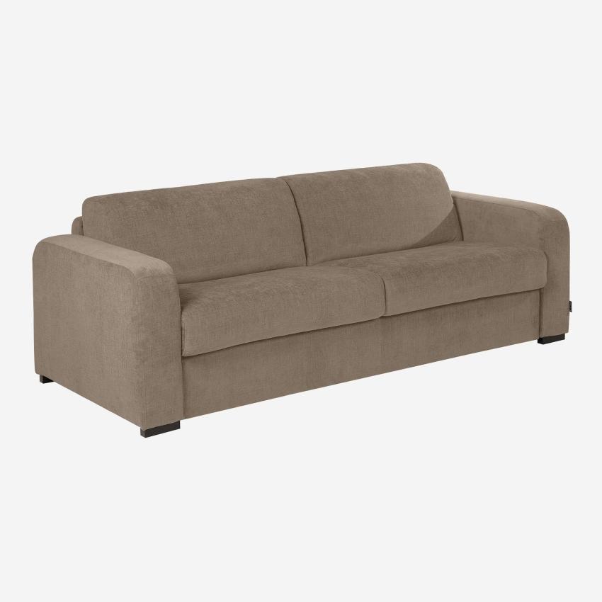 Canapé convertible 3 places - Couchage 160 cm - Matelas en mousse haute résilience 14 cm avec surmatelas - Tissu Cerado Taupe