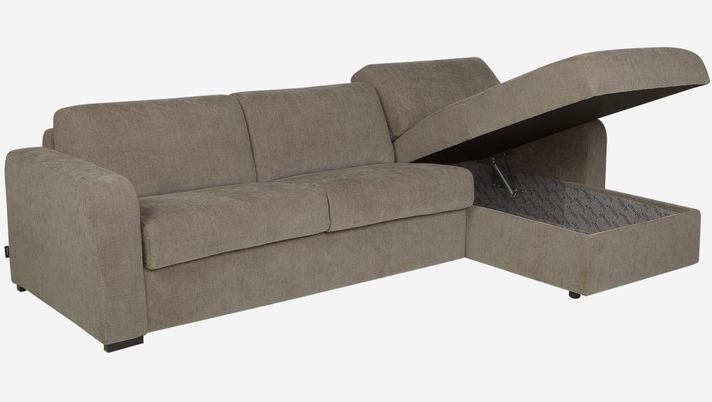 Canapé d'angle convertible - Couchage 140 cm - Matelas en mousse haute résilience 14 cm - Tissu Cerado Taupe