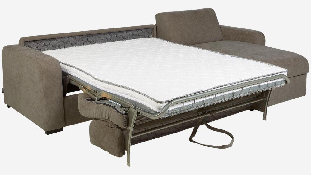 Canapé d'angle convertible - Couchage 140 cm - Matelas en mousse haute résilience 14 cm - Tissu Cerado Taupe