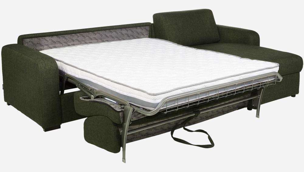 Canapé d'angle convertible - Couchage 140 cm - Matelas en mousse haute résilience 18 cm - Tissu Lipari Vert foncé