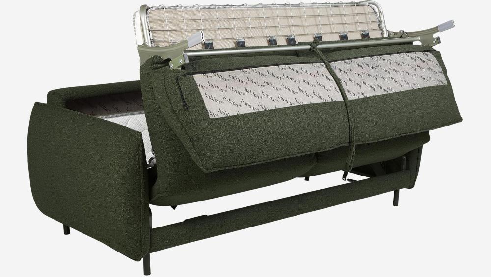 Canapé convertible 3 places - Couchage 160 cm - Matelas en mousse haute résilience 14 cm - Tissu Tolfa Vert kaki