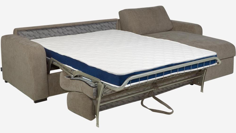 Canapé d'angle convertible - Couchage lattes larges 140 cm - Matelas en mousse haute résilience 14 cm avec surmatelas - Tissu Cerado Taupe