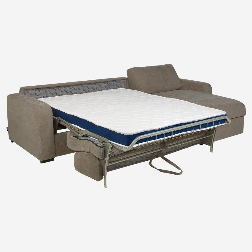 Canapé d'angle convertible - Couchage lattes larges 140 cm - Matelas en mousse haute résilience 14 cm avec surmatelas - Tissu Cerado Taupe