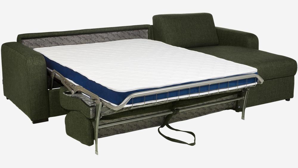 Canapé d'angle convertible - Couchage lattes larges 140 cm - Matelas en mousse haute résilience 18 cm avec surmatelas - Tissu Lipari Vert foncé