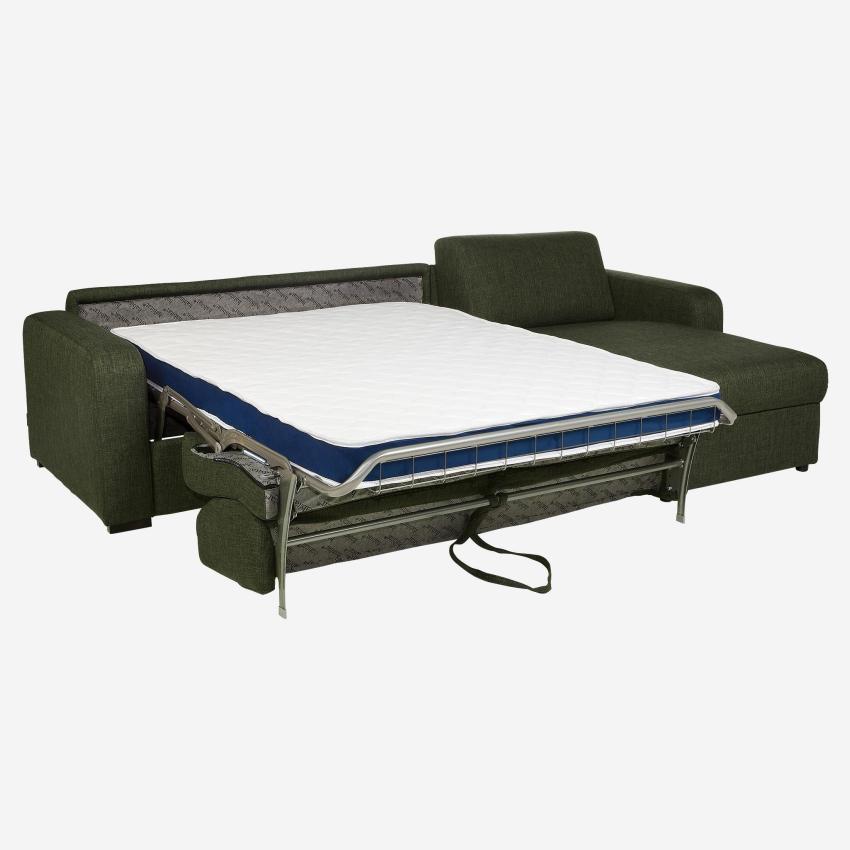 Canapé d'angle convertible - Couchage lattes larges 140 cm - Matelas en mousse haute résilience 18 cm avec surmatelas - Tissu Lipari Vert foncé