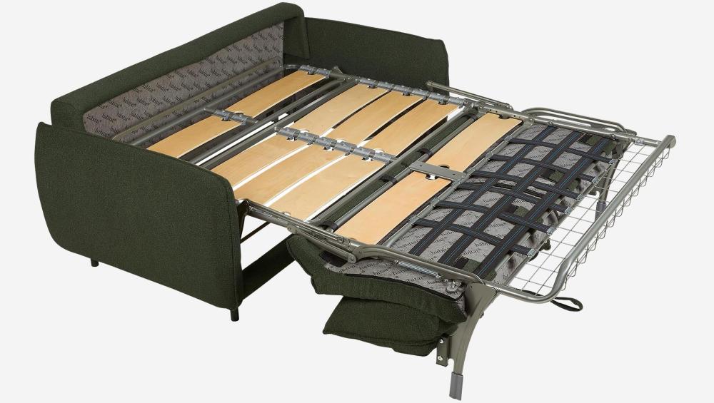 Canapé convertible 2 places - Couchage lattes larges 140 cm - Matelas en mousse haute résilience 14 cm avec surmatelas - Tissu Tolfa Vert kaki