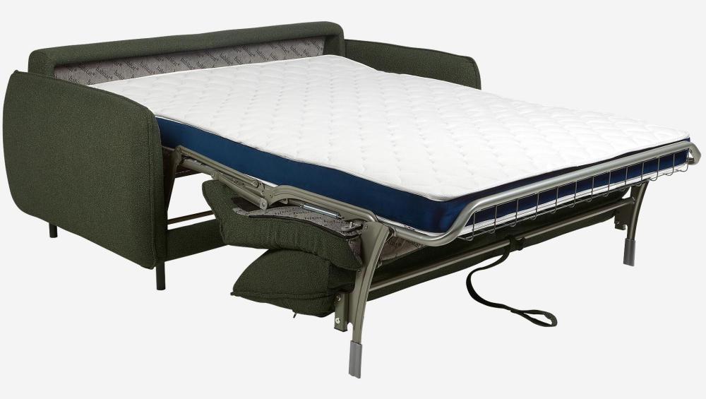 Canapé convertible 2 places - Couchage lattes larges 140 cm - Matelas en mousse haute résilience 14 cm avec surmatelas - Tissu Tolfa Vert kaki