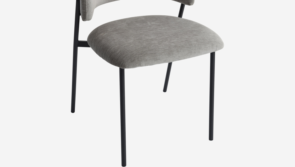 Lot de 2 chaises en tissu et métal noir - Gris glacier