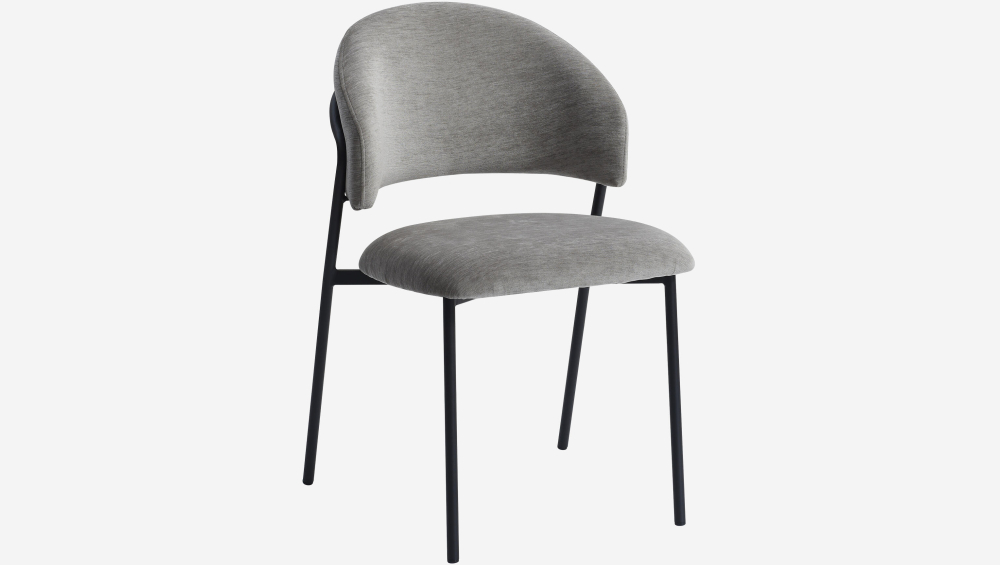 Lot de 2 chaises en tissu et métal noir - Gris glacier