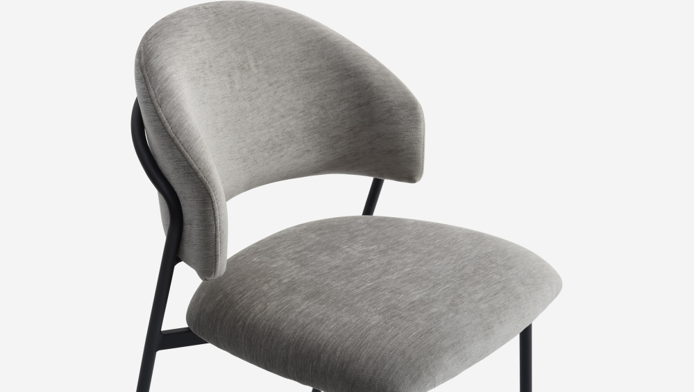 Lot de 2 chaises en tissu et métal noir - Gris glacier