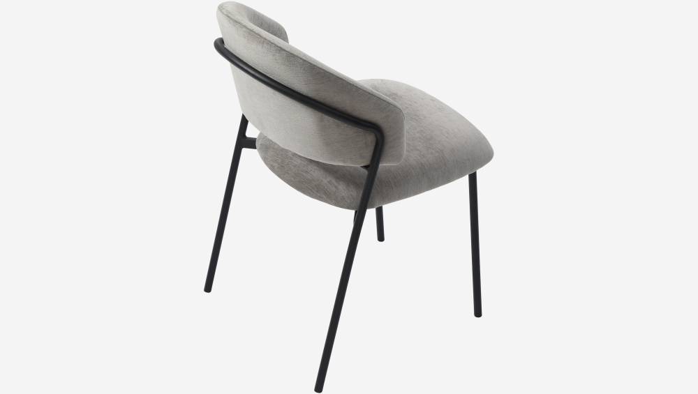 Lot de 2 chaises en tissu et métal noir - Gris glacier