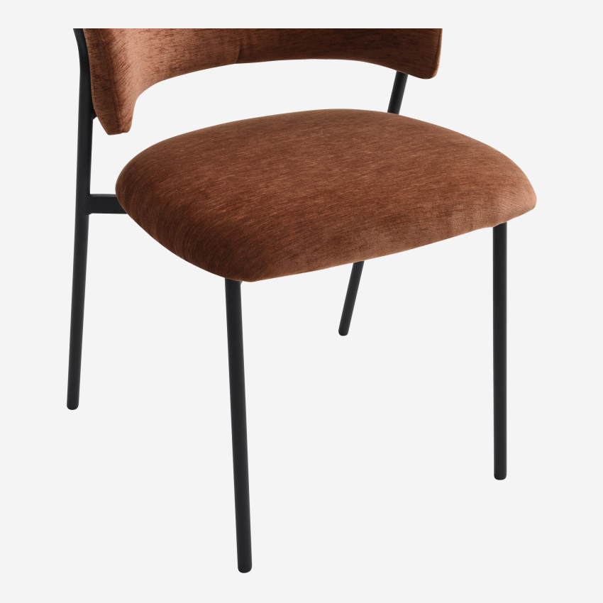 Lot de 2 chaises en tissu et métal noir - Marron cuivré