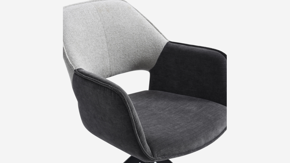 Lot de 2 chaises pivotantes en tissu et métal noir avec accoudoirs - Gris ardoise et grège