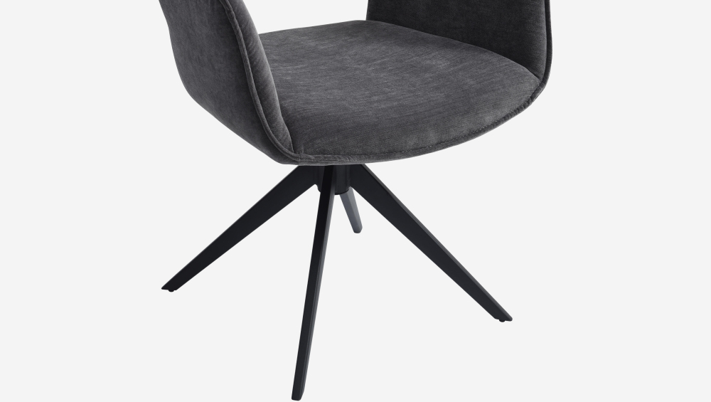 Lot de 2 chaises pivotantes en tissu et métal noir avec accoudoirs - Gris ardoise et grège