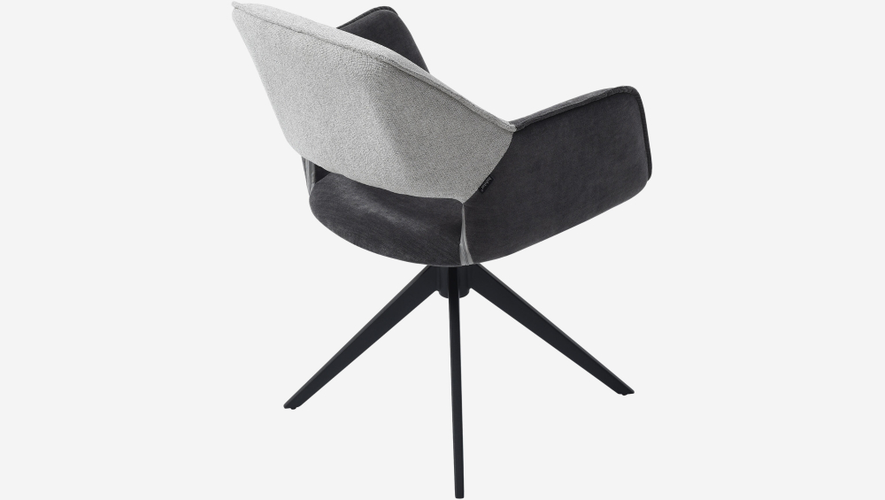 Lot de 2 chaises pivotantes en tissu et métal noir avec accoudoirs - Gris ardoise et grège