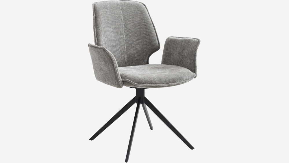 Lot de 2 chaises pivotantes en tissu chenille et métal noir avec accoudoirs - Gris fumé