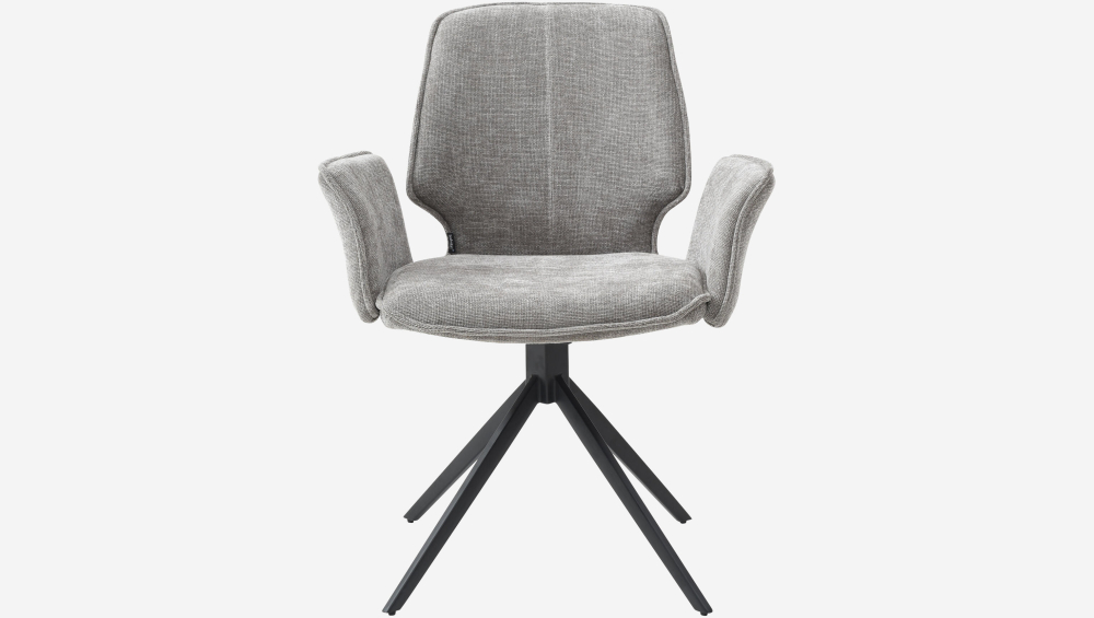 Lot de 2 chaises pivotantes en tissu chenille et métal noir avec accoudoirs - Gris fumé