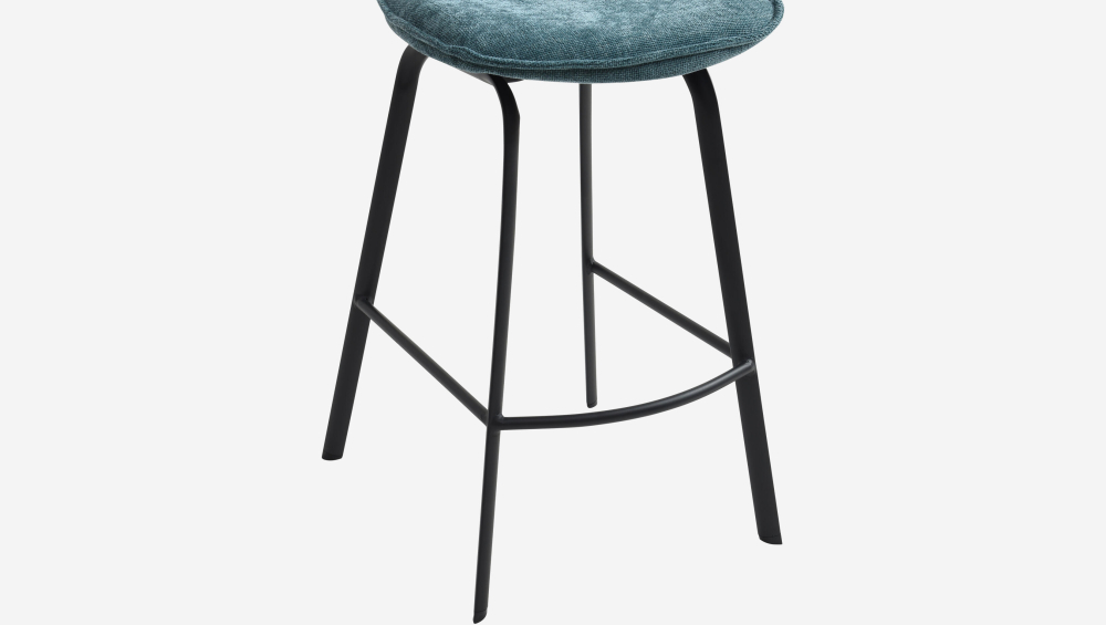 Lot de 2 tabourets de bar en tissu chenille et métal noir - Bleu canard