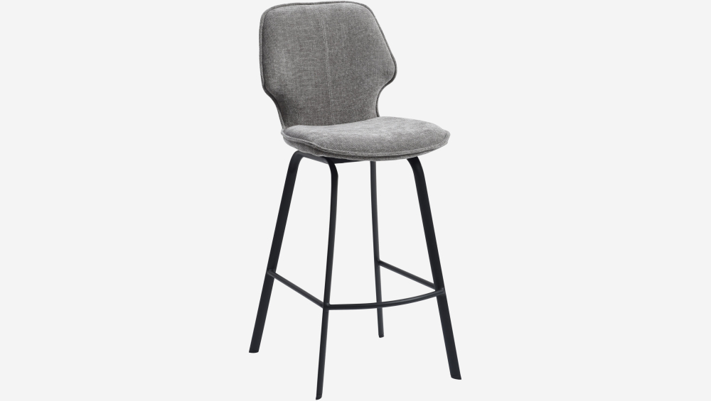 Lot de 2 tabourets de bar en tissu chenille et métal noir - Gris fumé