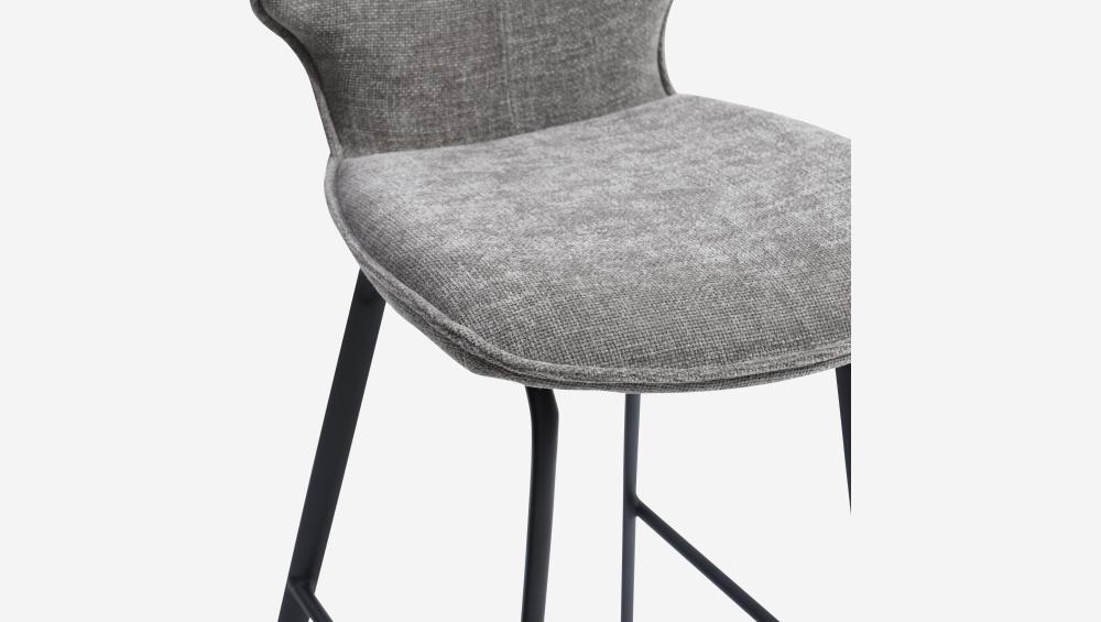 Lot de 2 tabourets de bar en tissu chenille et métal noir - Gris fumé