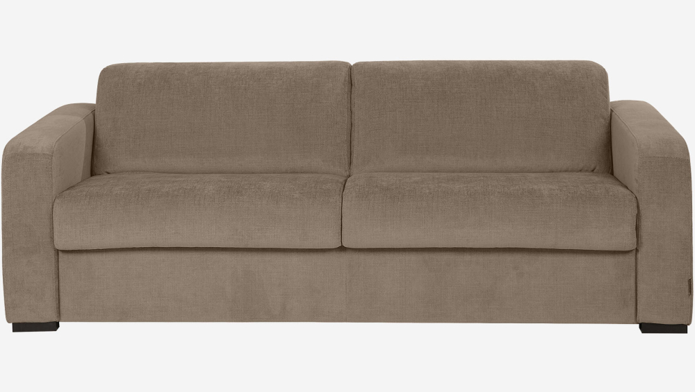 Canapé convertible 2 places - Couchage lattes larges 140 cm - Matelas en mousse haute résilience 14 cm avec surmatelas - Tissu Cerado Taupe