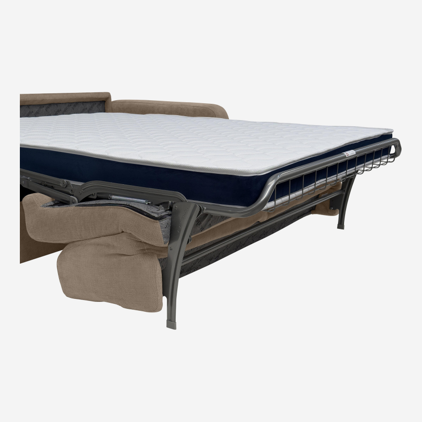 Canapé convertible 2 places - Couchage lattes larges 140 cm - Matelas en mousse haute résilience 14 cm avec surmatelas - Tissu Cerado Taupe