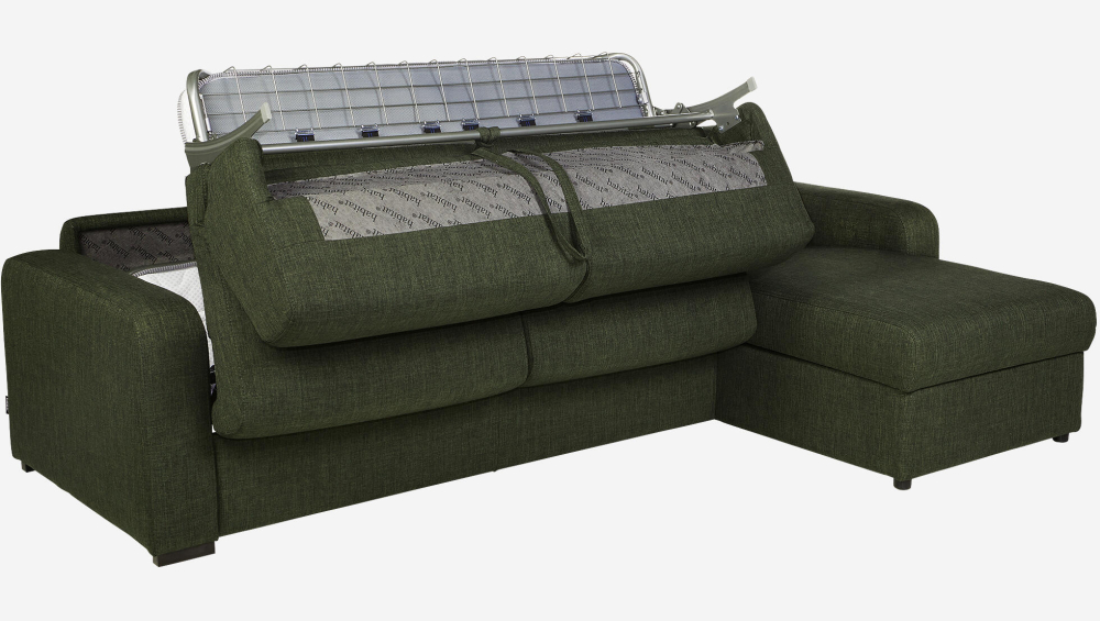 Canapé d'angle convertible - Couchage 140 cm - Matelas en mousse haute résilience 14 cm - Tissu Lipari Vert foncé