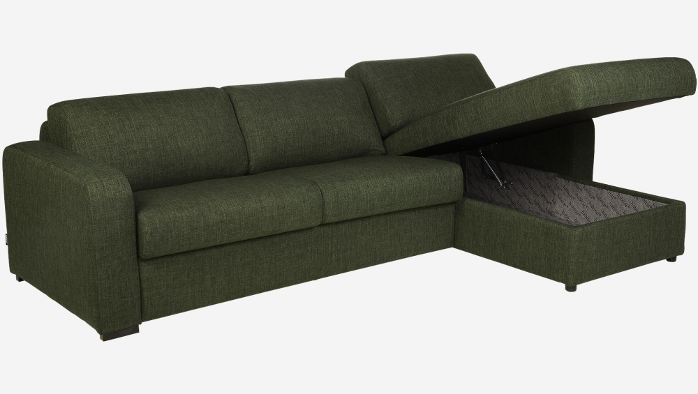 Canapé d'angle convertible - Couchage 140 cm - Matelas en mousse haute résilience 14 cm - Tissu Lipari Vert foncé