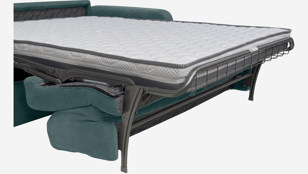 Canapé convertible 2 places - Couchage lattes larges 140 cm - Matelas en mousse haute résilience 14 cm - Tissu Cerado Bleu brume