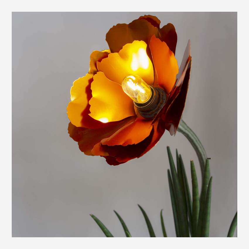 Flor luminosa LED de Metal - 18 cm - Verde e Ouro