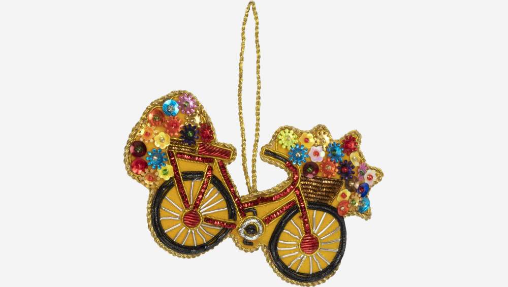 Decoración de Navidad - Bicicleta para colgar de terciopelo - Amarillo