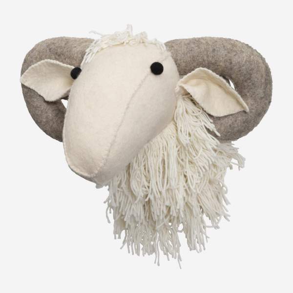 Vilten schapenkop om op te hangen - Wit