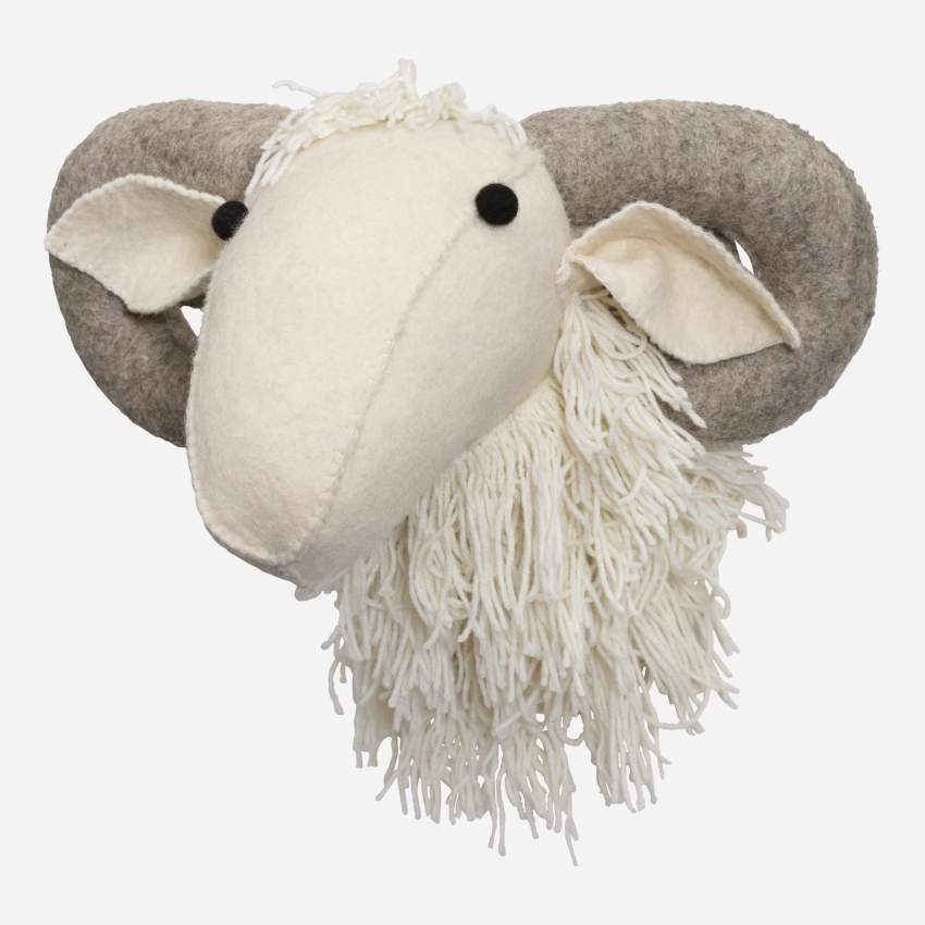 Vilten schapenkop om op te hangen - Wit