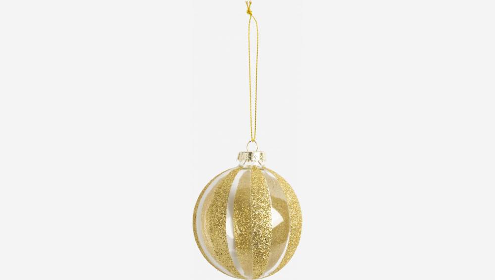 Decoração de Natal - Bola de vidro c/ listras - Dourado
