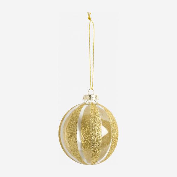 Decoración de Navidad - Bola de vidrio con rayas - Dorado